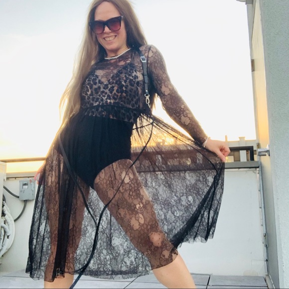 Zara Transparent Black Lace Tutu Mesh Midi Dress - Picture 4 of 16